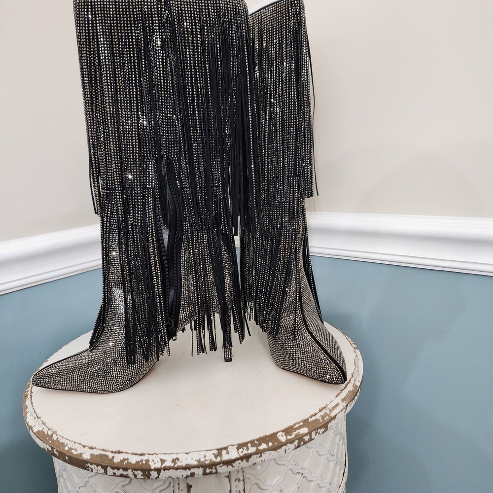 INC International Concepts Silver and Black Heeled Boots